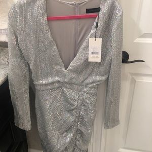 Silver Iridescent Sequin Mini Dress